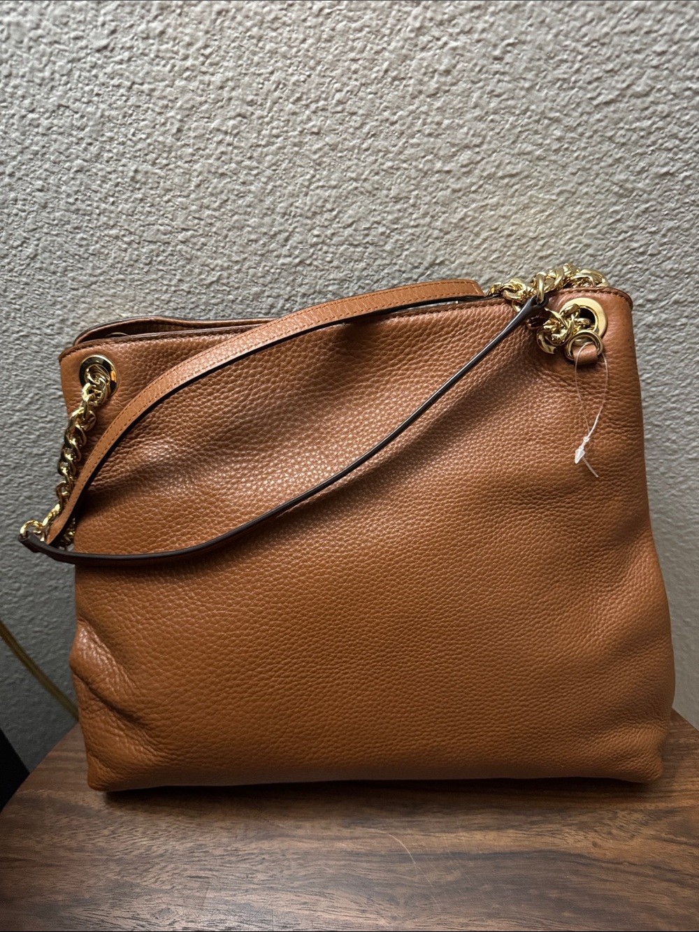 Michael Kors Cognac Leather Shoulder Bag with Gold Chain